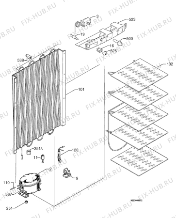 Взрыв-схема холодильника Zanussi ZFC181 - Схема узла Cooling system 017